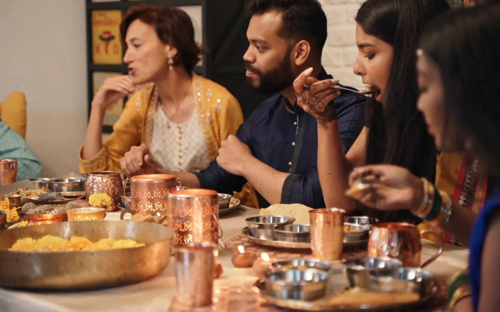 A family sharing dinner at home
