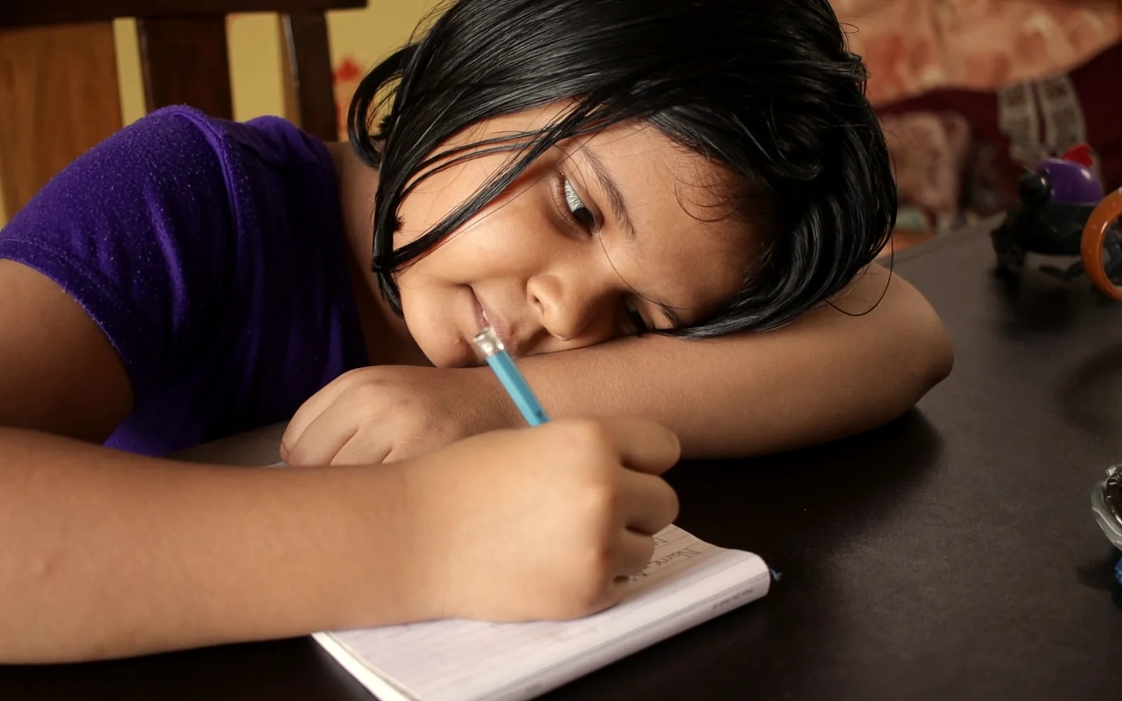 A girl doing her homework